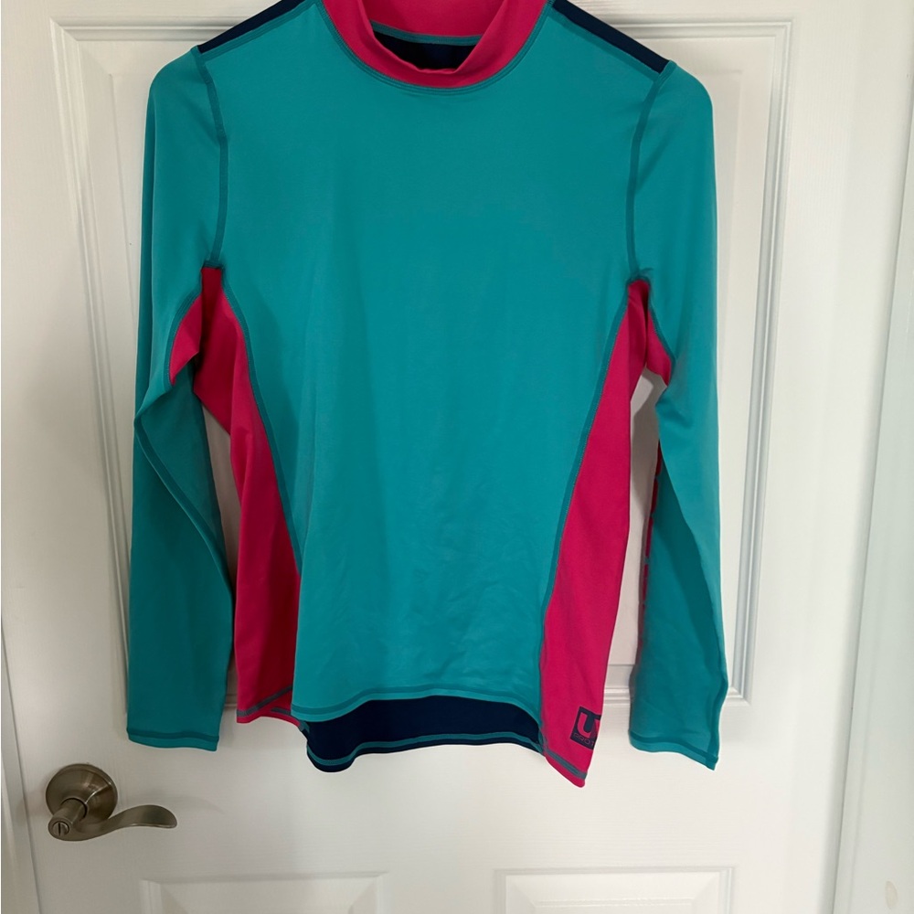 Swim Long Sleeve Rash Guard - Teal and Pink